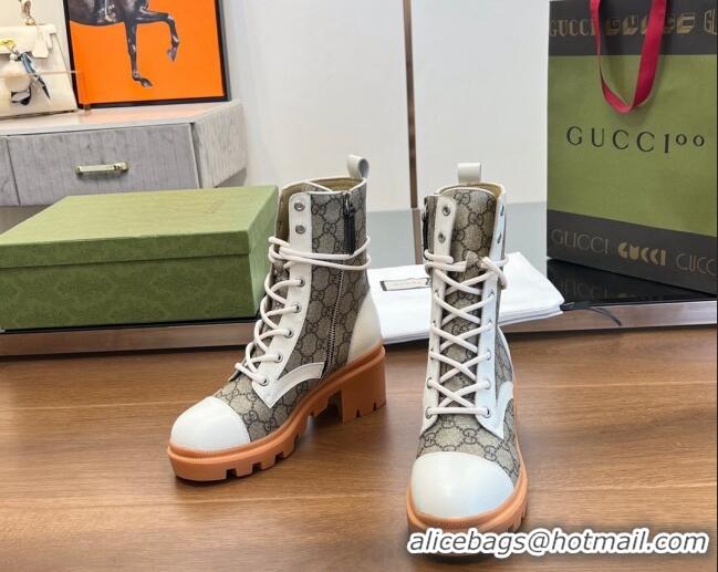 Good Product Gucci GG Canvas Lace-up Ankle Boot Beige/White 120241