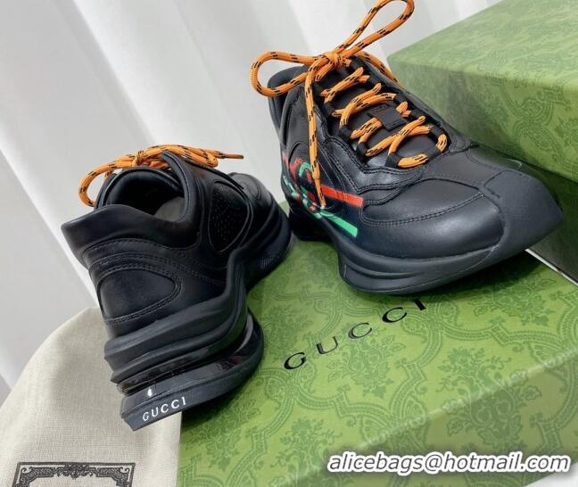 Unique Style Gucci Run Trainers in Interlocking G Print Leather Black 120244