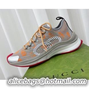 Gucci Run Sneakers in Interlocking G Knit Fabric Grey/Orange 120247