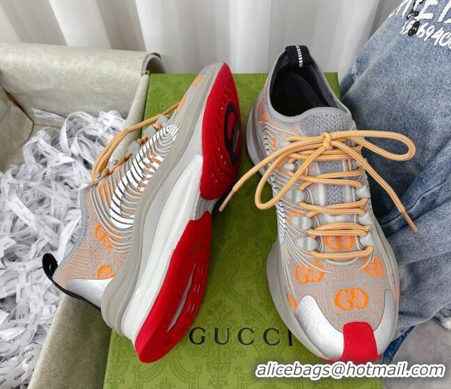 Gucci Run Sneakers in Interlocking G Knit Fabric Grey/Orange 120247