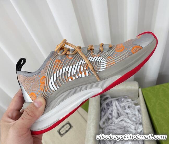 Gucci Run Sneakers in Interlocking G Knit Fabric Grey/Orange 120247