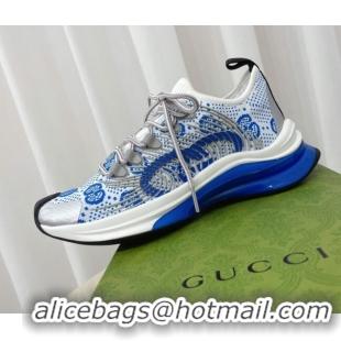 Low Price Gucci Run Sneakers in Interlocking G Knit Fabric White/Blue 2120248