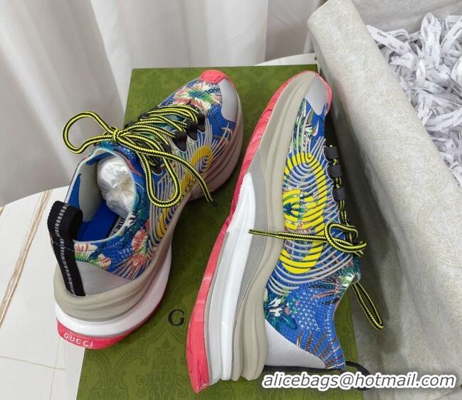 Popular Style Gucci Run Sneakers in Interlocking G Knit Fabric Print/Blue 120249