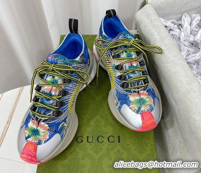 Popular Style Gucci Run Sneakers in Interlocking G Knit Fabric Print/Blue 120249