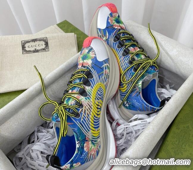 Popular Style Gucci Run Sneakers in Interlocking G Knit Fabric Print/Blue 120249