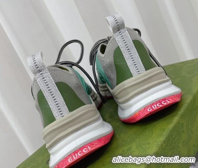 Shop Duplicate Gucci Run Sneakers in Interlocking G Knit Fabric Grey/Green 120251