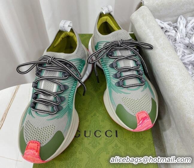 Shop Duplicate Gucci Run Sneakers in Interlocking G Knit Fabric Grey/Green 120251