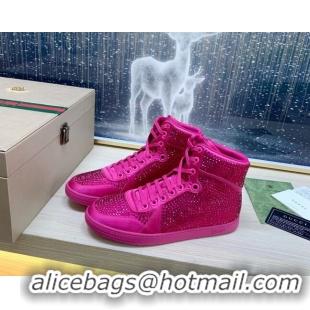 Cheap Price Gucci Crystal Allover and Silk High-top Sneakers Dark Pink 120252