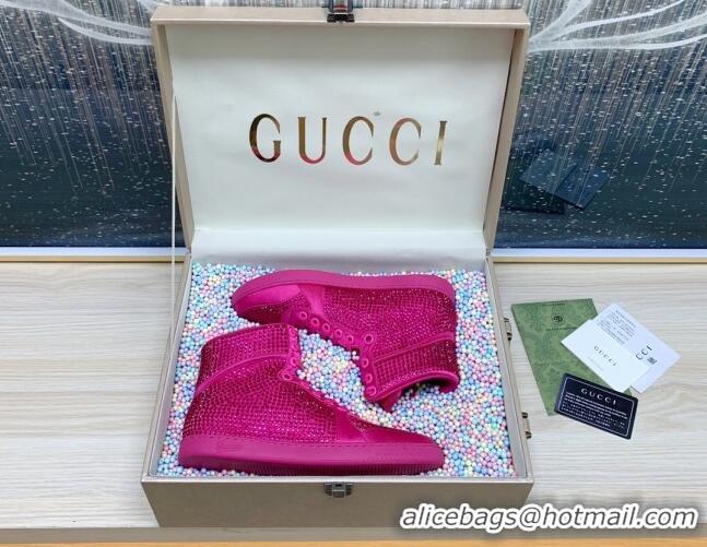 Cheap Price Gucci Crystal Allover and Silk High-top Sneakers Dark Pink 120252