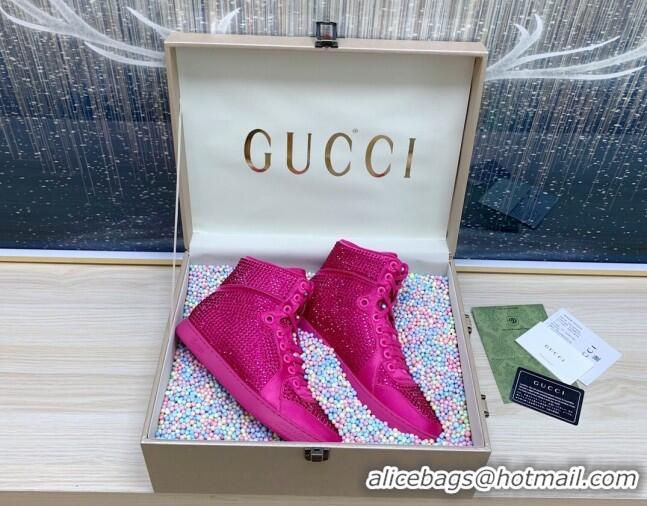 Cheap Price Gucci Crystal Allover and Silk High-top Sneakers Dark Pink 120252