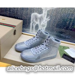 Best Product Gucci Crystal Allover and Silk High-top Sneakers Silver 120253