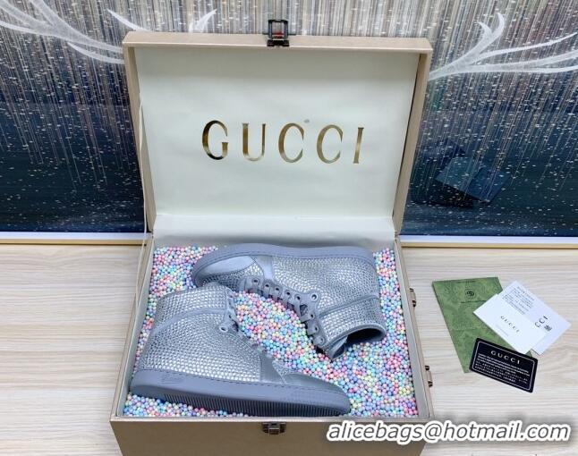 Best Product Gucci Crystal Allover and Silk High-top Sneakers Silver 120253