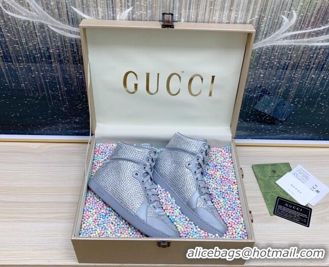 Best Product Gucci Crystal Allover and Silk High-top Sneakers Silver 120253