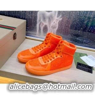 Grade Quality Gucci Crystal Allover and Silk High-top Sneakers Orange 120256