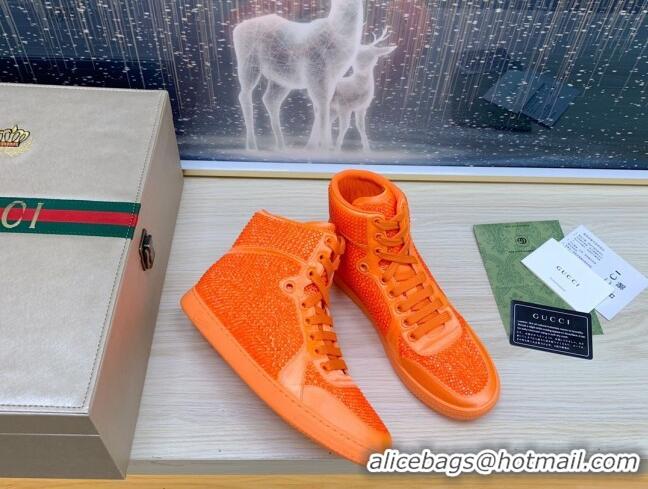 Grade Quality Gucci Crystal Allover and Silk High-top Sneakers Orange 120256