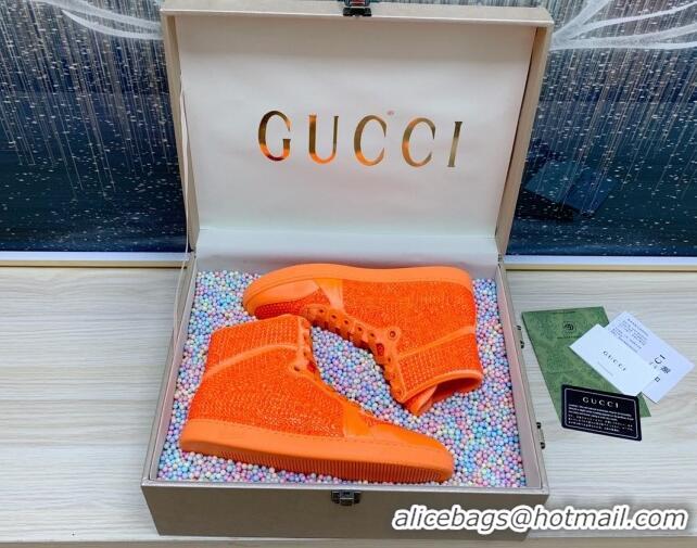 Grade Quality Gucci Crystal Allover and Silk High-top Sneakers Orange 120256