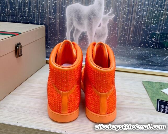 Grade Quality Gucci Crystal Allover and Silk High-top Sneakers Orange 120256