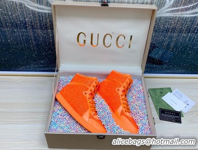 Grade Quality Gucci Crystal Allover and Silk High-top Sneakers Orange 120256