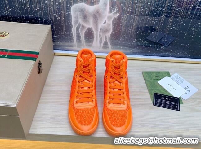 Grade Quality Gucci Crystal Allover and Silk High-top Sneakers Orange 120256