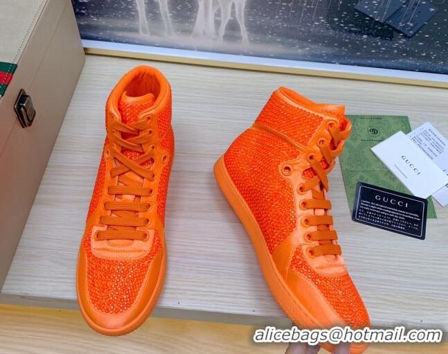 Grade Quality Gucci Crystal Allover and Silk High-top Sneakers Orange 120256