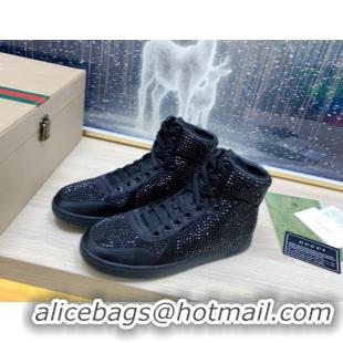 Discount Gucci Crystal Allover and Silk High-top Sneakers Black 120257