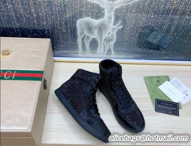 Discount Gucci Crystal Allover and Silk High-top Sneakers Black 120257