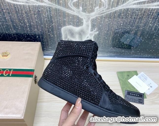 Discount Gucci Crystal Allover and Silk High-top Sneakers Black 120257