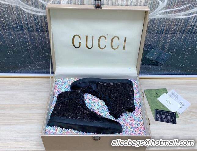 Discount Gucci Crystal Allover and Silk High-top Sneakers Black 120257