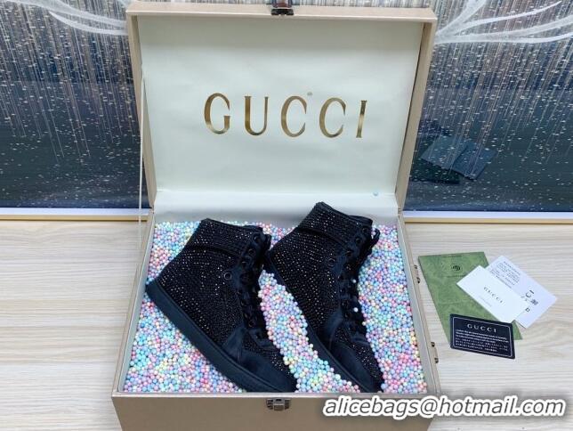 Discount Gucci Crystal Allover and Silk High-top Sneakers Black 120257