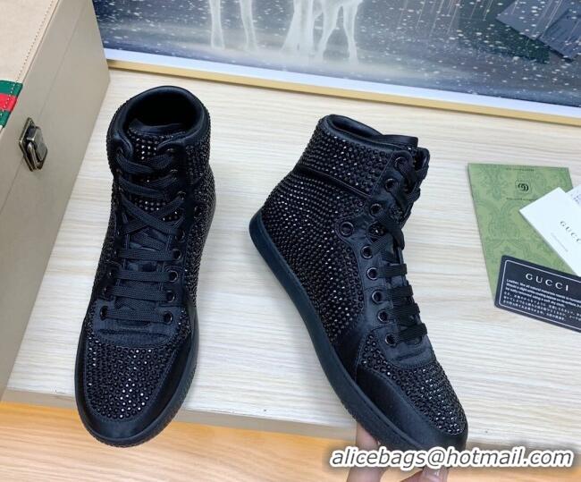 Discount Gucci Crystal Allover and Silk High-top Sneakers Black 120257