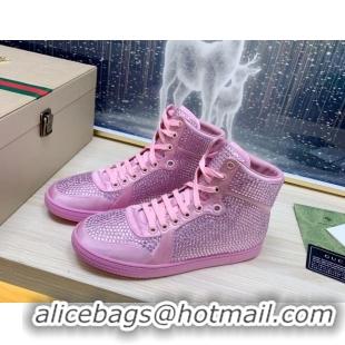 Durable Gucci Crystal Allover and Silk High-top Sneakers Light Pink 120259