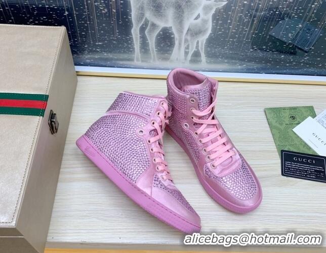 Durable Gucci Crystal Allover and Silk High-top Sneakers Light Pink 120259