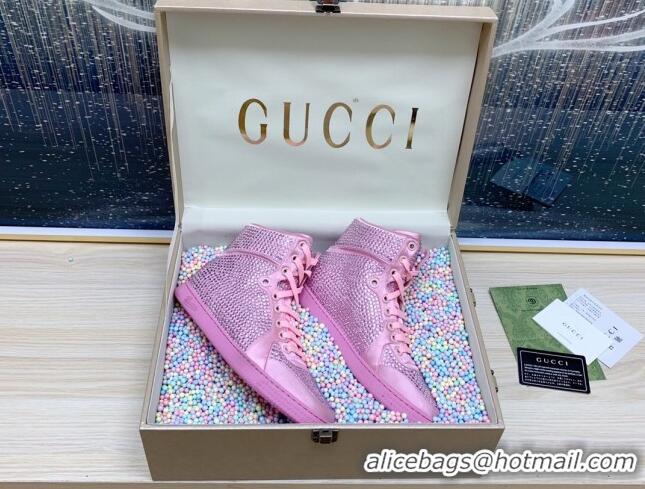 Durable Gucci Crystal Allover and Silk High-top Sneakers Light Pink 120259