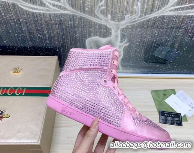 Durable Gucci Crystal Allover and Silk High-top Sneakers Light Pink 120259