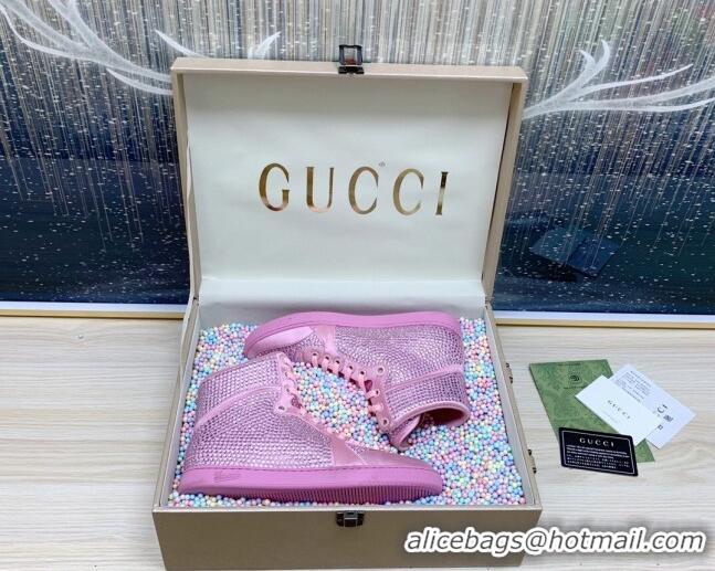 Durable Gucci Crystal Allover and Silk High-top Sneakers Light Pink 120259