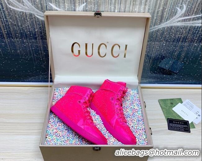 Unique Style Gucci Crystal Allover and Silk High-top Sneakers Neon Pink 120260