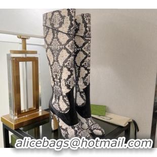 Good Product Gucci Python Print High Boots 10.5cm Beige/Black 699416