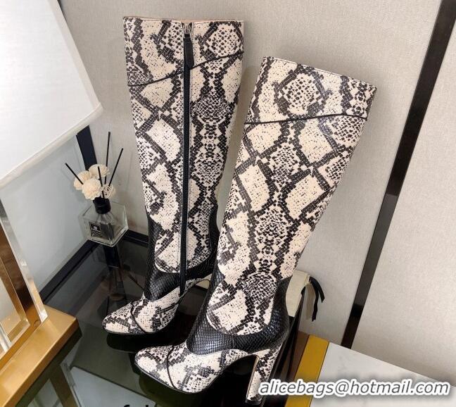 Good Product Gucci Python Print High Boots 10.5cm Beige/Black 699416