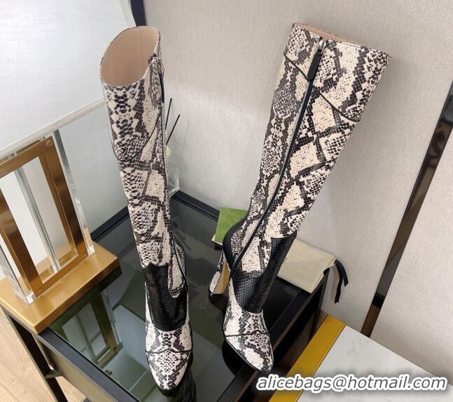 Good Product Gucci Python Print High Boots 10.5cm Beige/Black 699416