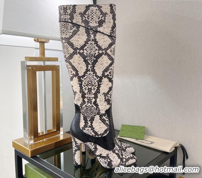 Good Product Gucci Python Print High Boots 10.5cm Beige/Black 699416