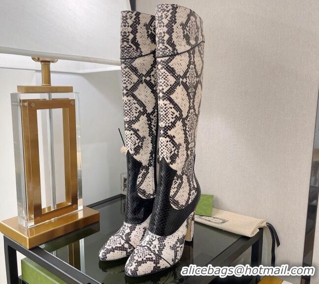 Good Product Gucci Python Print High Boots 10.5cm Beige/Black 699416