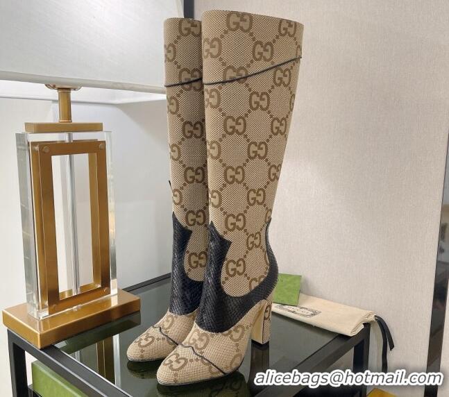 Pretty Style Gucci Maxi-GG Canvas High Boots 10.5cm Camel 120262