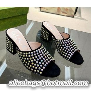 Perfect Gucci Crystal Dotted Suede Medium Heel Slide Sandals 6.5cm Iridescent 120265