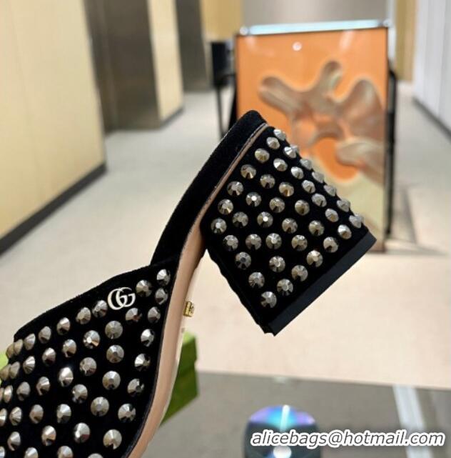 Sophisticated Gucci Crystal Dotted Suede Medium Heel Slide Sandals 6.5cm Silver 120267