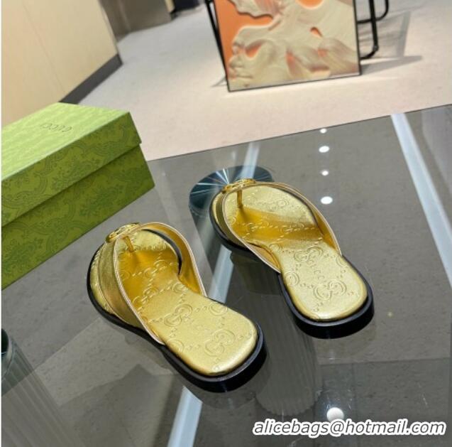 Stylish Gucci Metallic Leather Flat Thong Sandals Gold 120273