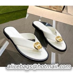 Good Quality Gucci Calfskin Flat Thong Sandals White 2023 120271