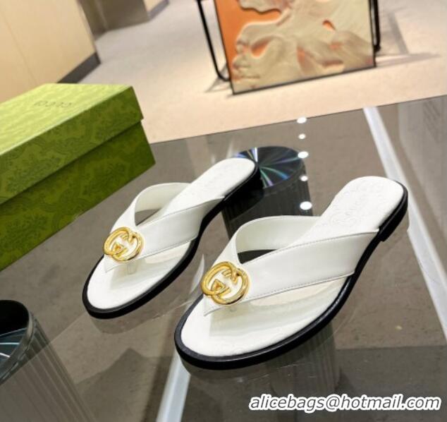 Good Quality Gucci Calfskin Flat Thong Sandals White 2023 120271