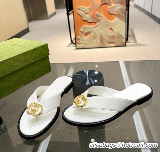 Good Quality Gucci Calfskin Flat Thong Sandals White 2023 120271