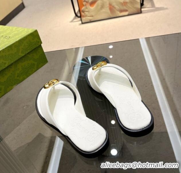 Good Quality Gucci Calfskin Flat Thong Sandals White 2023 120271