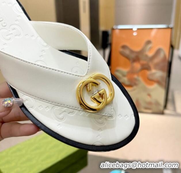 Good Quality Gucci Calfskin Flat Thong Sandals White 2023 120271